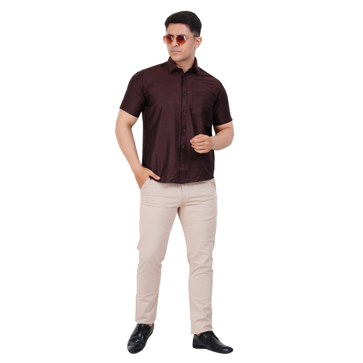 Fashily Men's Formal Shirt | Regular Fit Shirt for Men | Half Sleeve Solid Plain Office Wear Shirt for Man