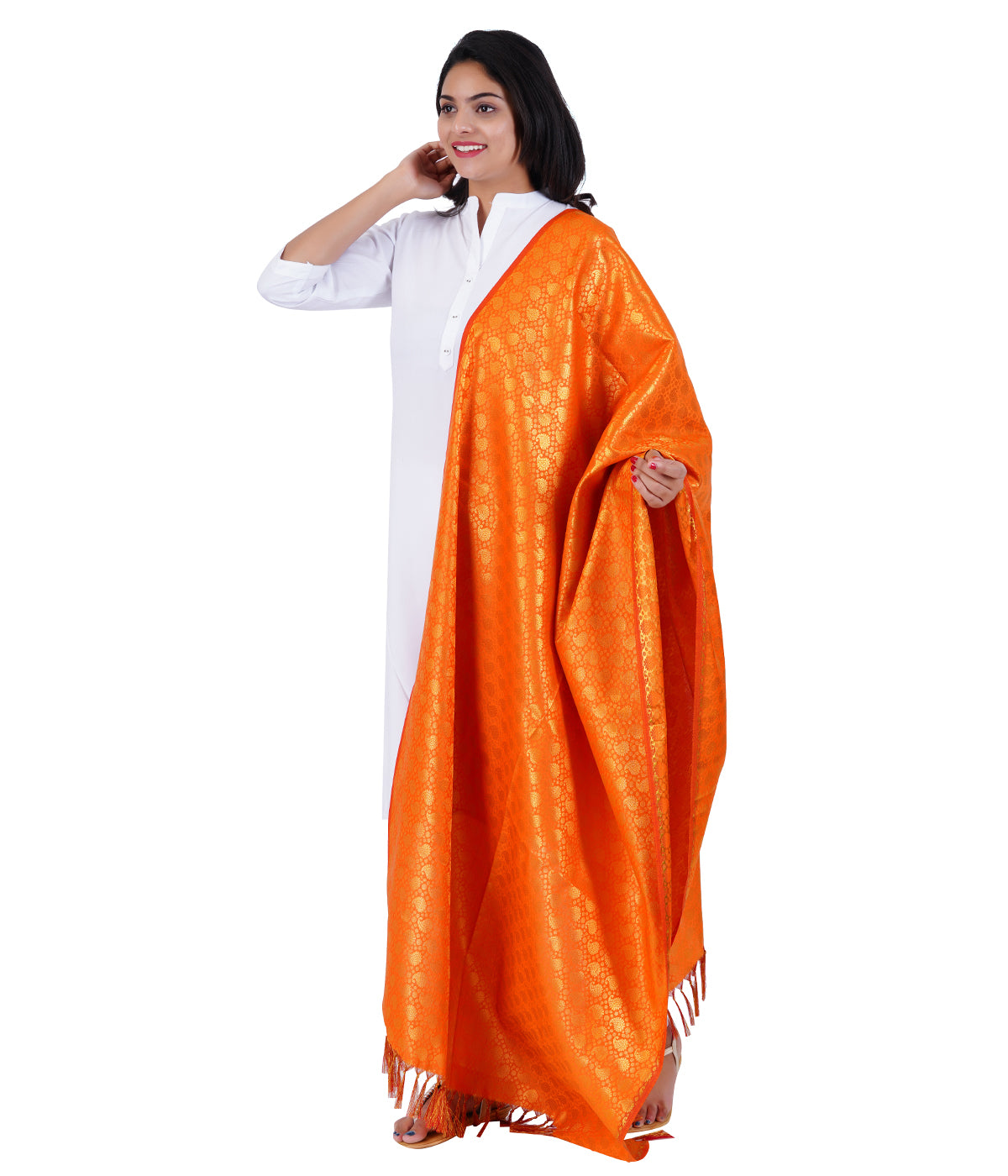 Women's Jacquard Banarasi Dupatta - Orange Big Mango