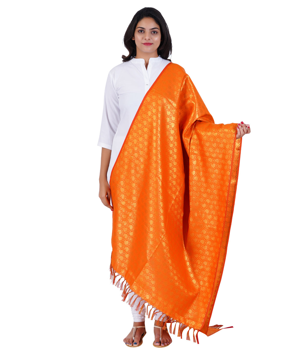 Women's Jacquard Banarasi Dupatta - Orange Big Mango