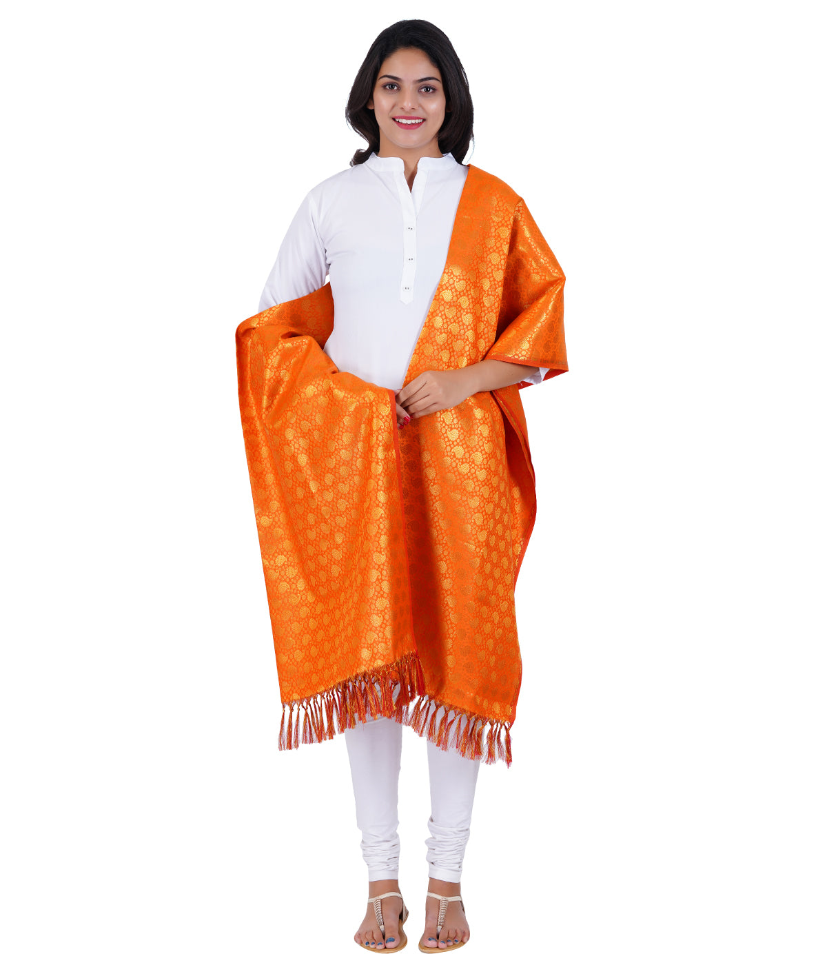 Women's Jacquard Banarasi Dupatta - Orange Big Mango