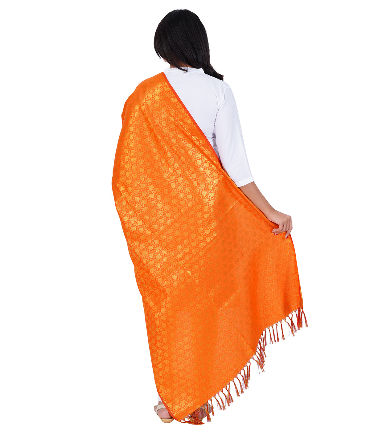 Women's Jacquard Banarasi Dupatta - Orange Big Mango
