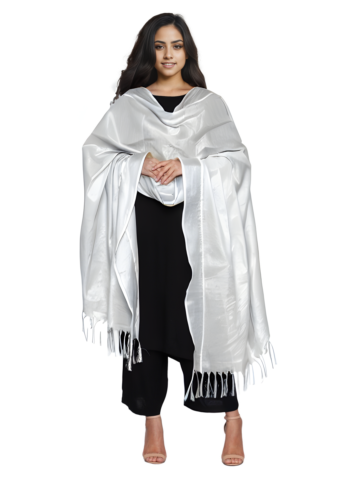 Women's Kerala Kasavu Tissue Dupatta - Silver