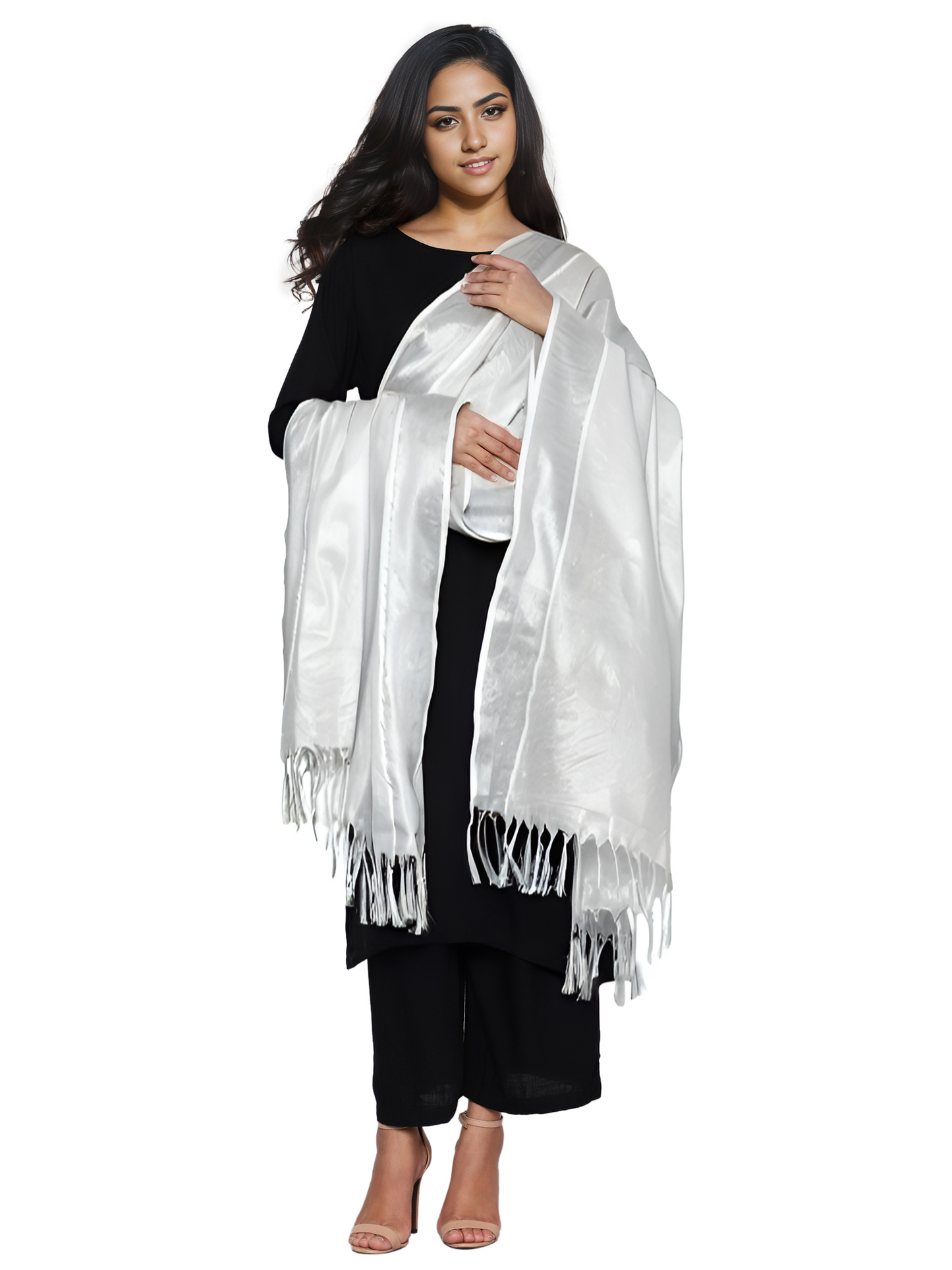 Women's Kerala Kasavu Tissue Dupatta - Silver