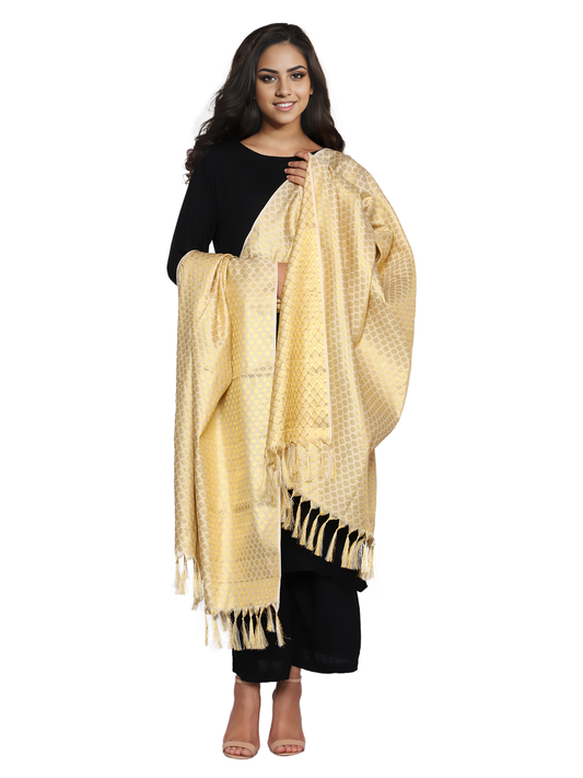 Women's Jacquard Banarasi Dupatta - Beige Small Flower