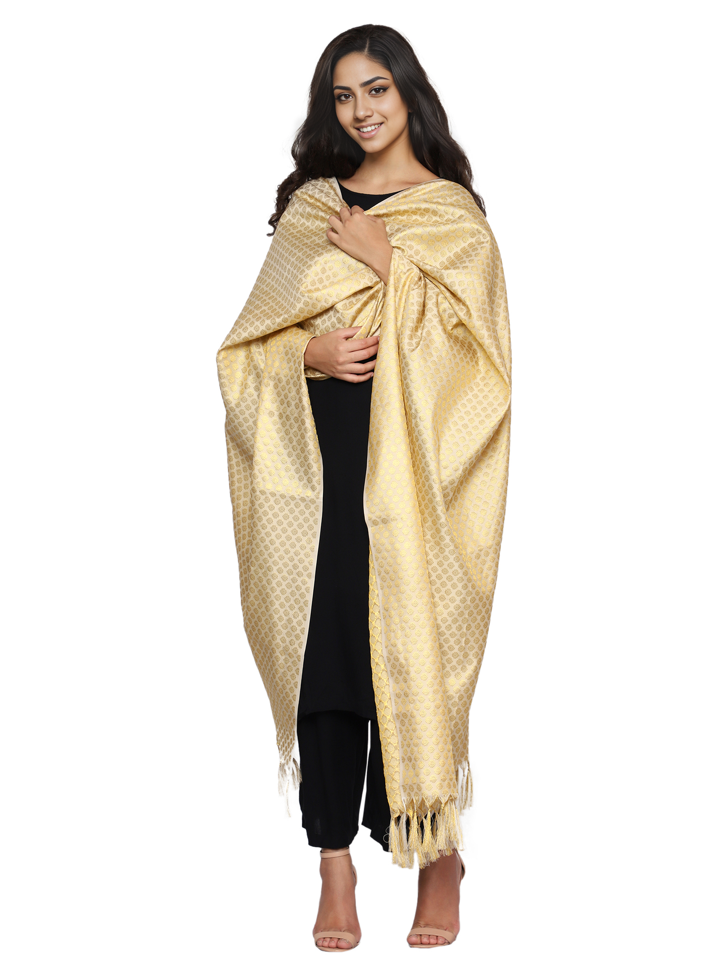 Women's Jacquard Banarasi Dupatta - Beige Small Flower