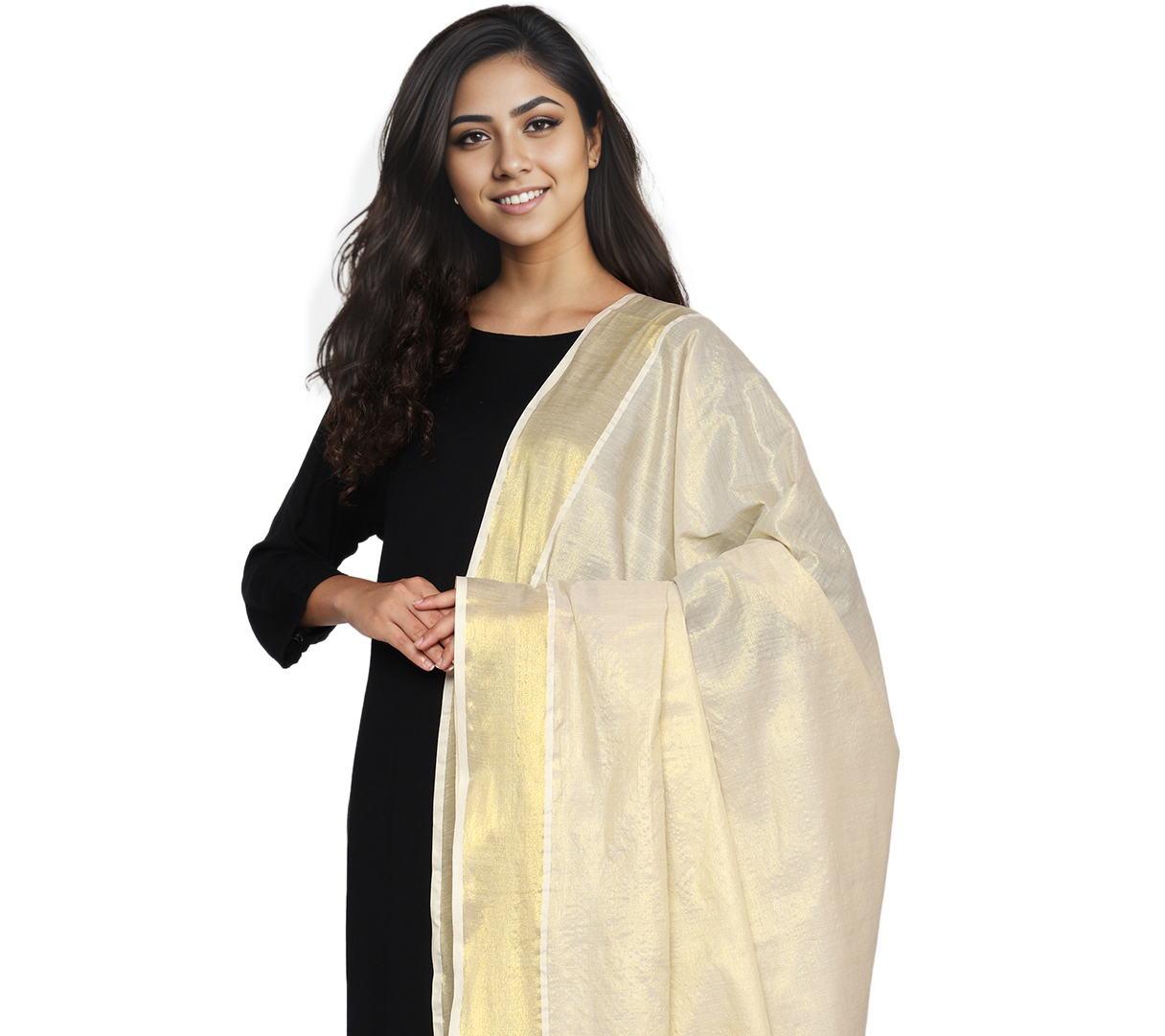 Women's Kerala Kasavu Tissue Dupatta - Gold