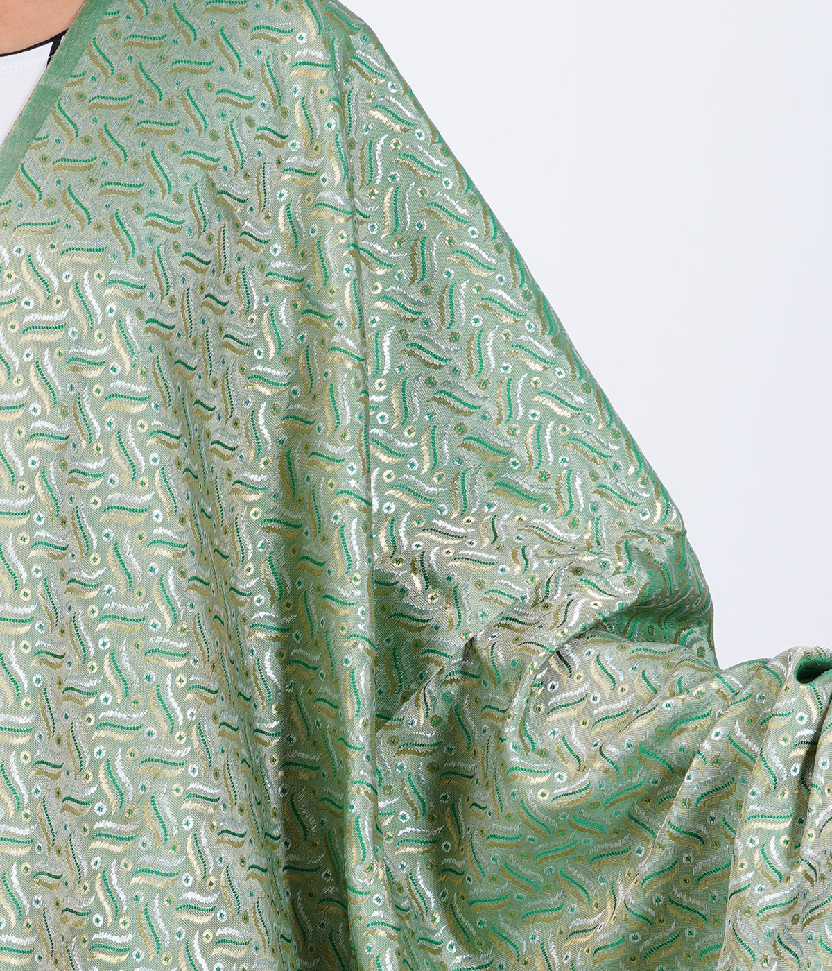 Women's Satin Jacquard Woven Dupatta - Triple Line Green