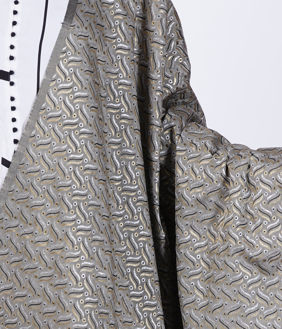 Women's Satin Jacquard Woven Dupatta - Triple Line Grey