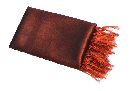 Women's Soild Silk Plain Dupatta - Copper/Black