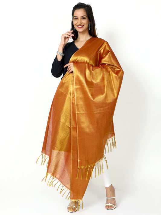 Women's Soild Silk Plain Dupatta - Gold/Maroon