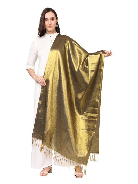 Women's Soild Silk Plain Dupatta - Gold/Black