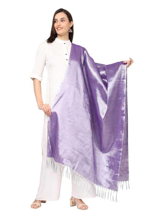 Women's Soild Silk Plain Dupatta - Silver/Lavender