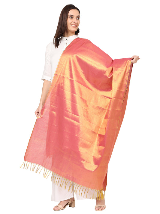Women's Soild Silk Plain Dupatta - Gold/Rani Pink