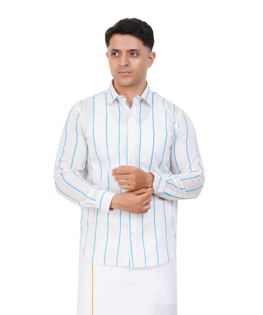 Fashily Men's Traditional Stripe Full Sleeve Shirt for Men Shirt | Ethnic Stripe Full Hand Shirts for Men