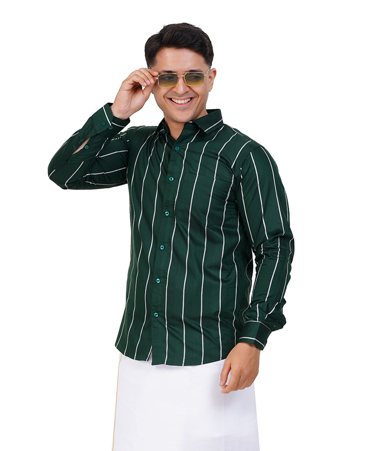 Fashily Men's Traditional Stripe Full Sleeve Shirt for Men Shirt | Ethnic Stripe Full Hand Shirts for Men