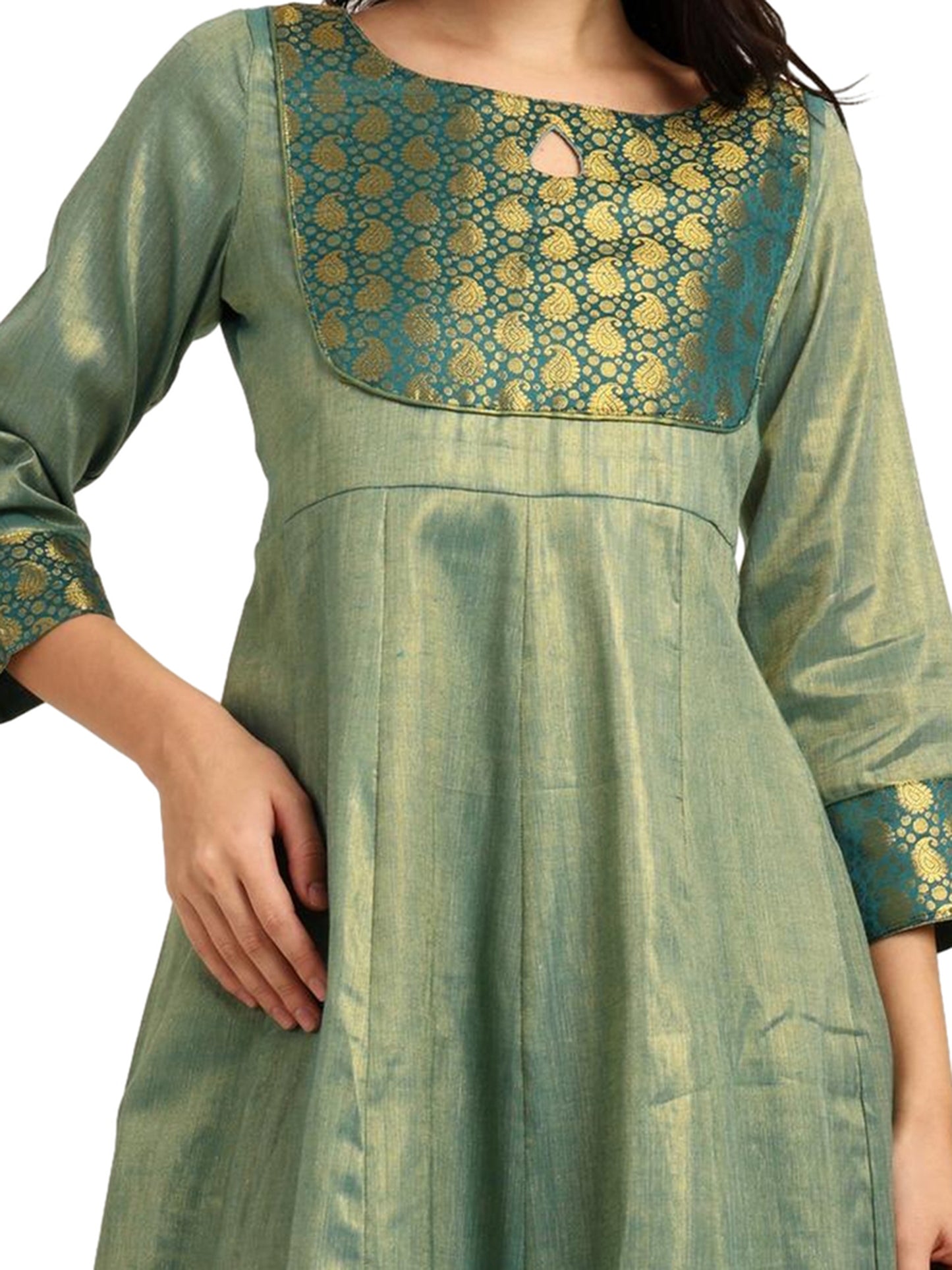 Fashily Women's Jacquard Woven Anarkali Gown | Traditional Indian Dress for Women | Tissue Frock for Women Calf Length