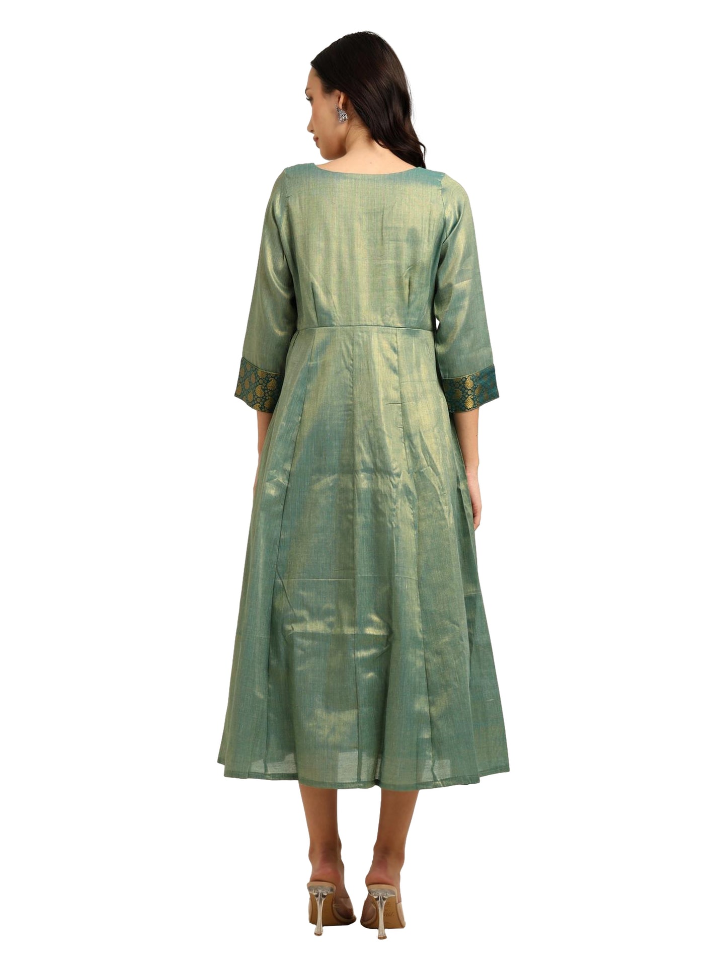 Fashily Women's Jacquard Woven Anarkali Gown | Traditional Indian Dress for Women | Tissue Frock for Women Calf Length