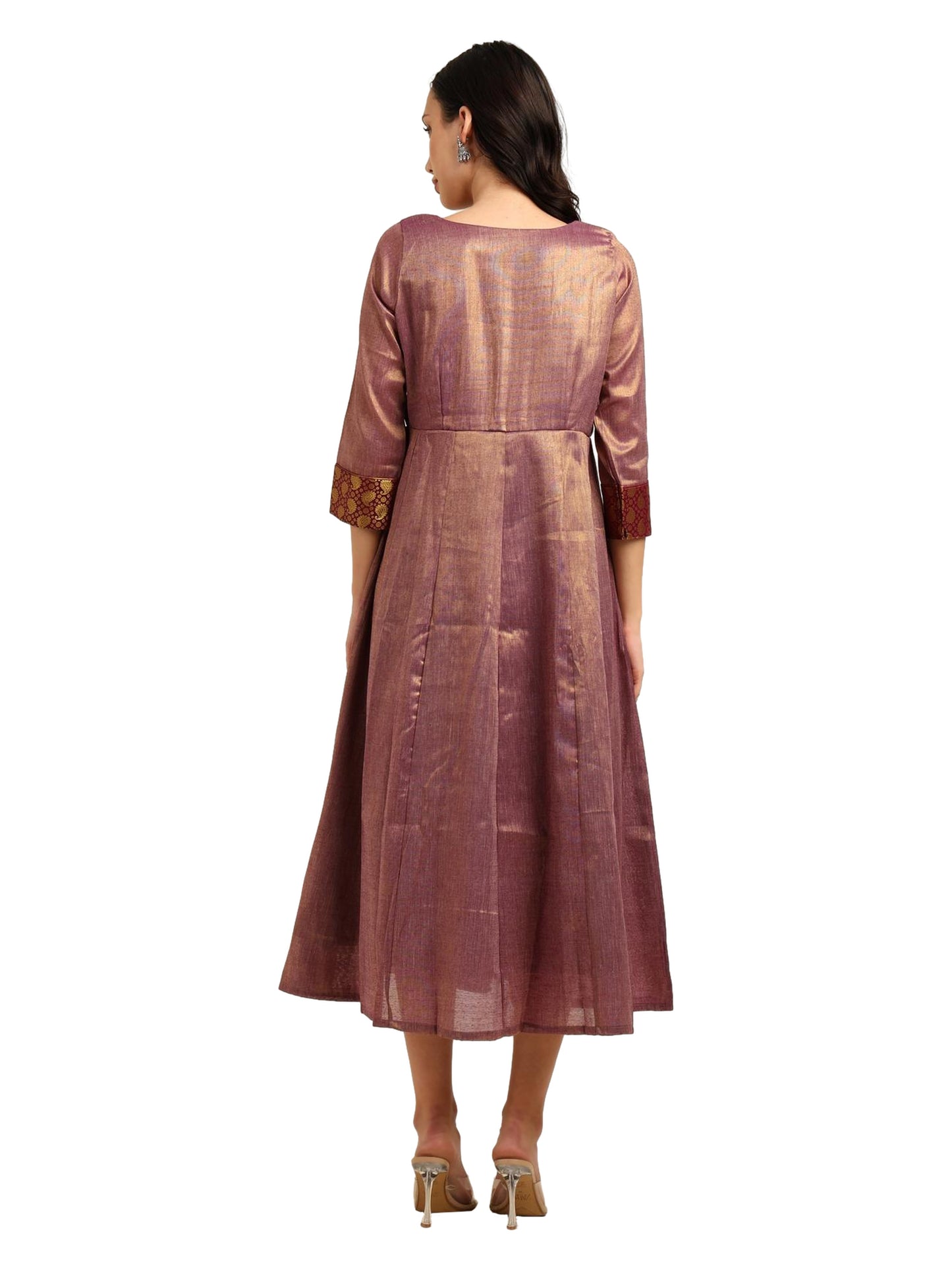 Fashily Women's Jacquard Woven Anarkali Gown | Traditional Indian Dress for Women | Tissue Frock for Women Calf Length