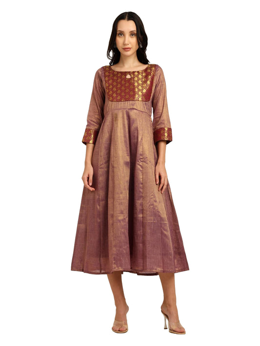Fashily Women's Jacquard Woven Anarkali Gown | Traditional Indian Dress for Women | Tissue Frock for Women Calf Length