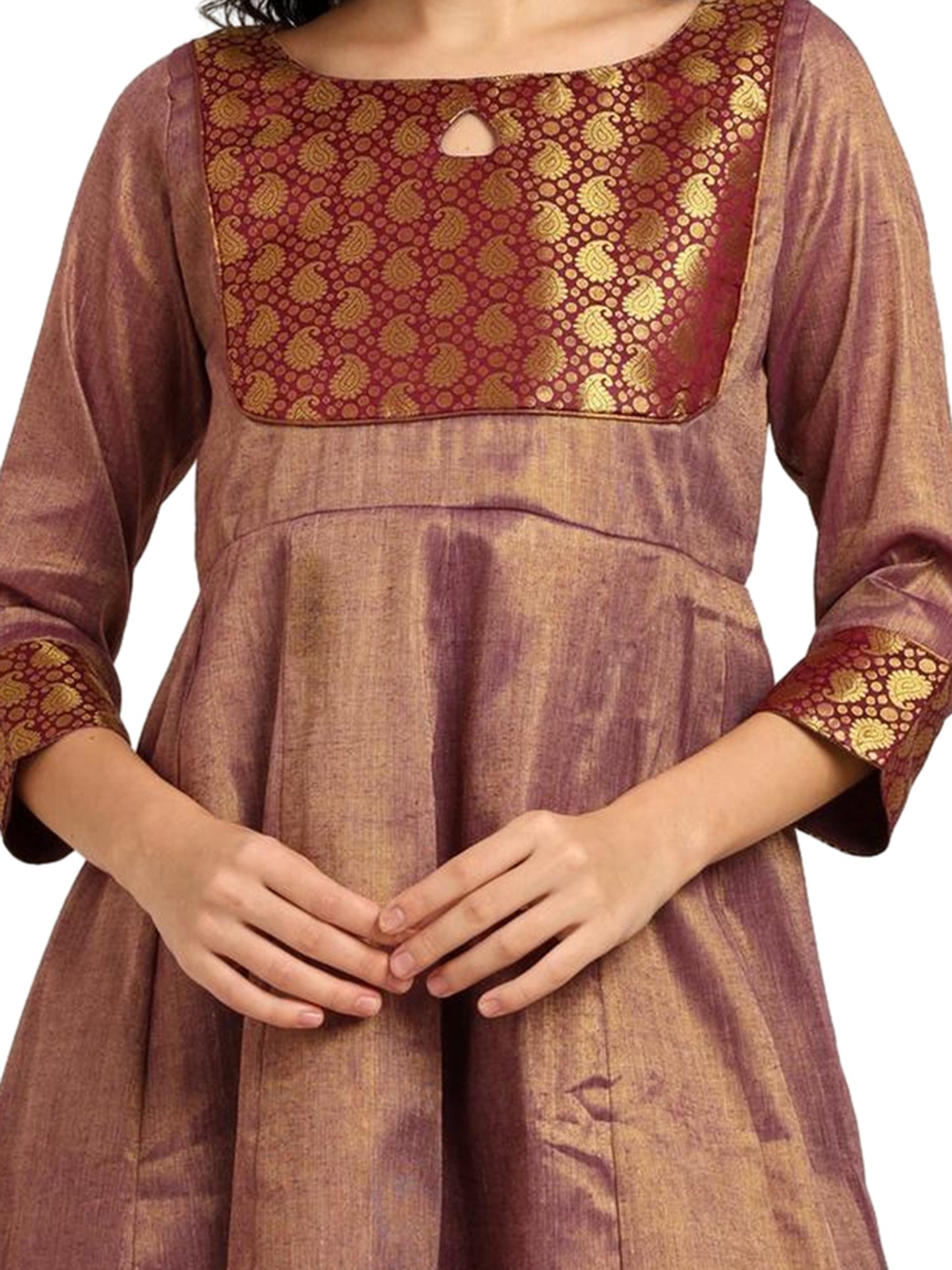 Fashily Women's Jacquard Woven Anarkali Gown | Traditional Indian Dress for Women | Tissue Frock for Women Calf Length
