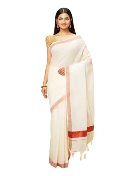Women's Kerala Cotton Saree 2 inch Border - Copper