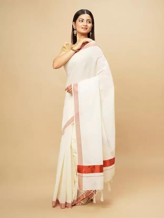 Women's Kerala Cotton Saree 2 inch Border - Copper