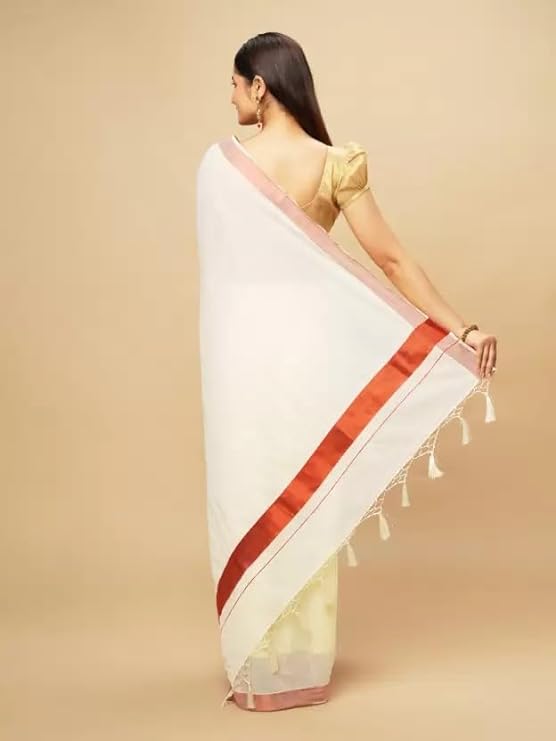Women's Kerala Cotton Saree 2 inch Border - Copper