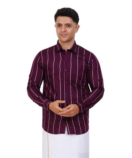 Fashily Men's Traditional Stripe Full Sleeve Shirt for Men Shirt | Ethnic Stripe Full Hand Shirts for Men