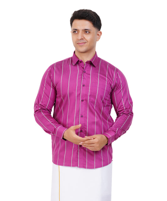 Fashily Men's Traditional Stripe Full Sleeve Shirt for Men Shirt | Ethnic Stripe Full Hand Shirts for Men