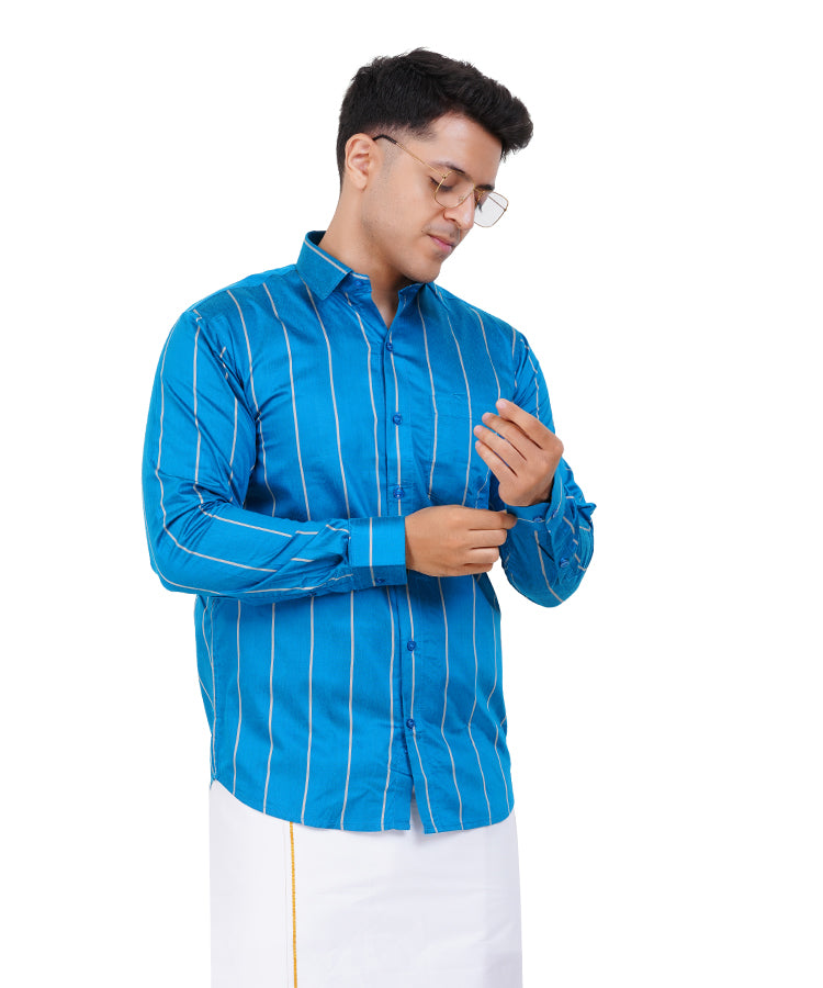 Fashily Men's Traditional Stripe Full Sleeve Shirt for Men Shirt | Ethnic Stripe Full Hand Shirts for Men