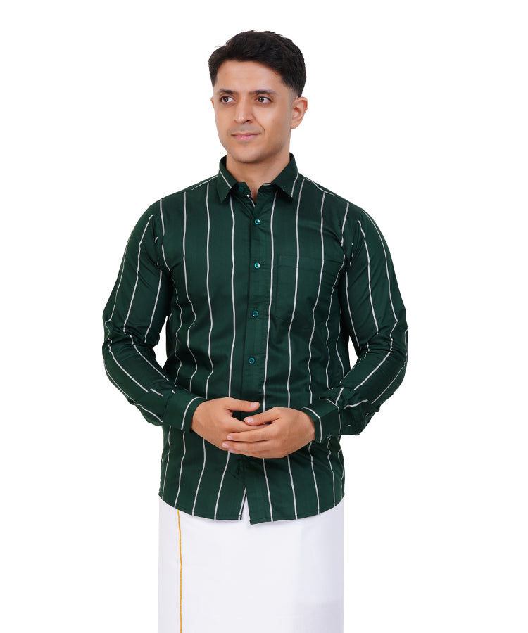Fashily Men's Traditional Stripe Full Sleeve Shirt for Men Shirt | Ethnic Stripe Full Hand Shirts for Men