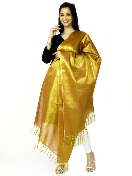 Women's Soild Silk Plain Dupatta - Gold/Gold