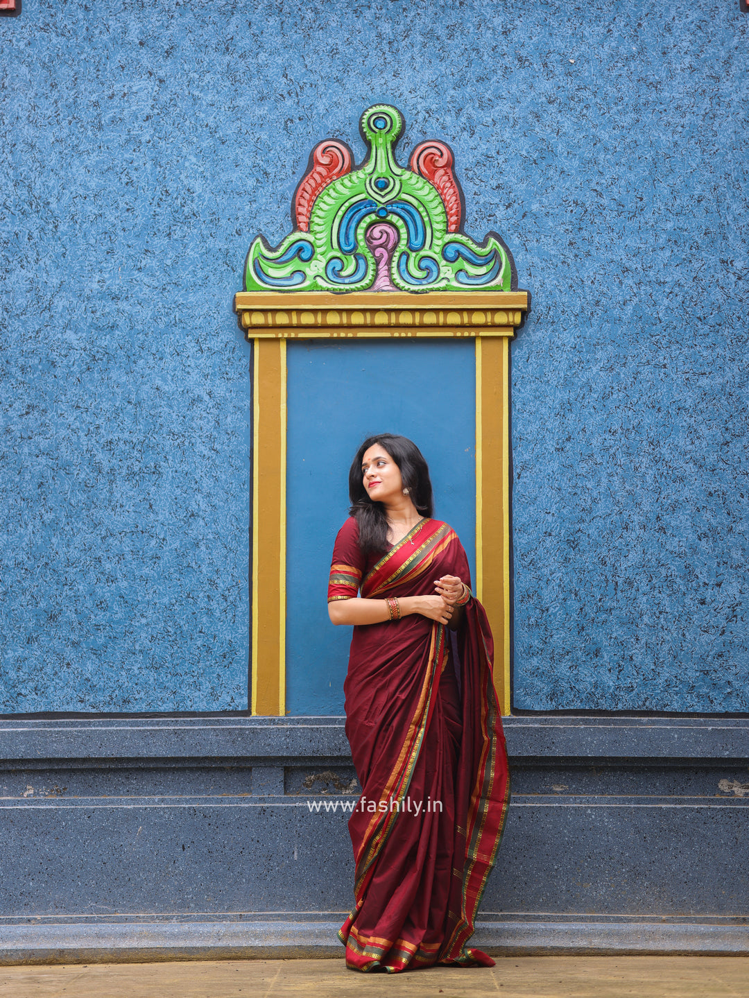 Maroon Kanchi Cotton Blend Saree