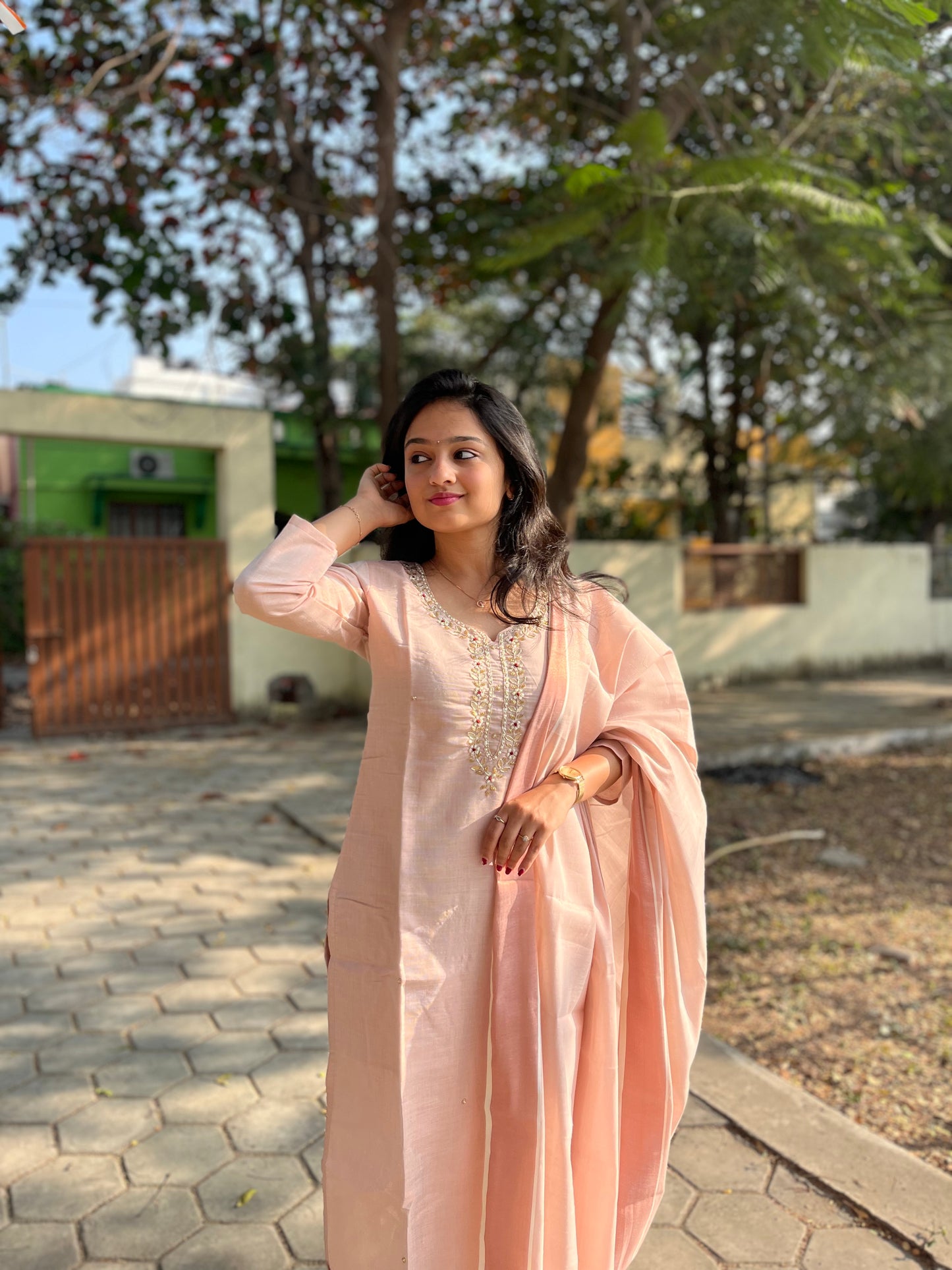 Fashily Tissue Hand Work Kurti Pant and Dupatta Set