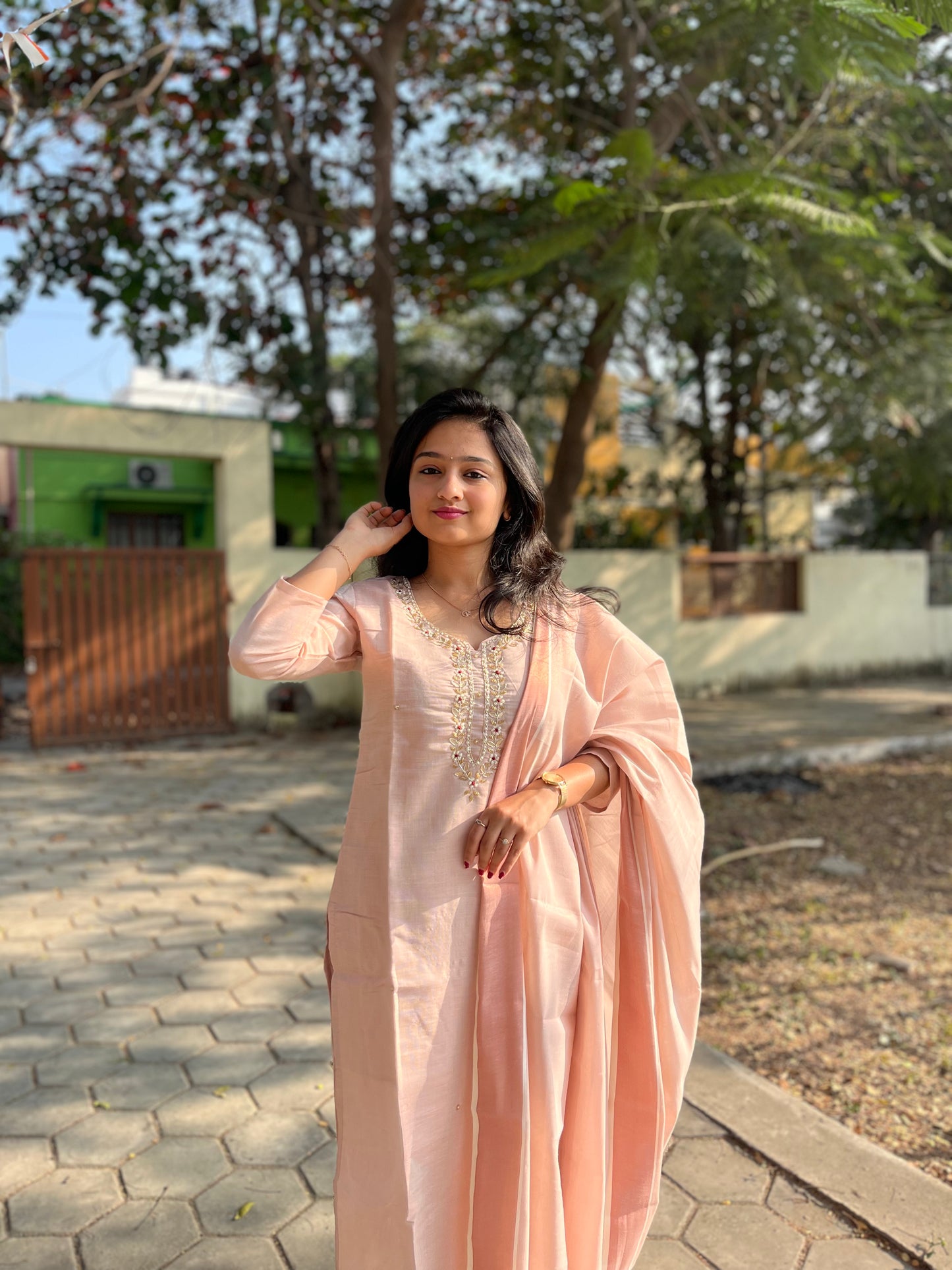 Fashily Tissue Hand Work Kurti Pant and Dupatta Set