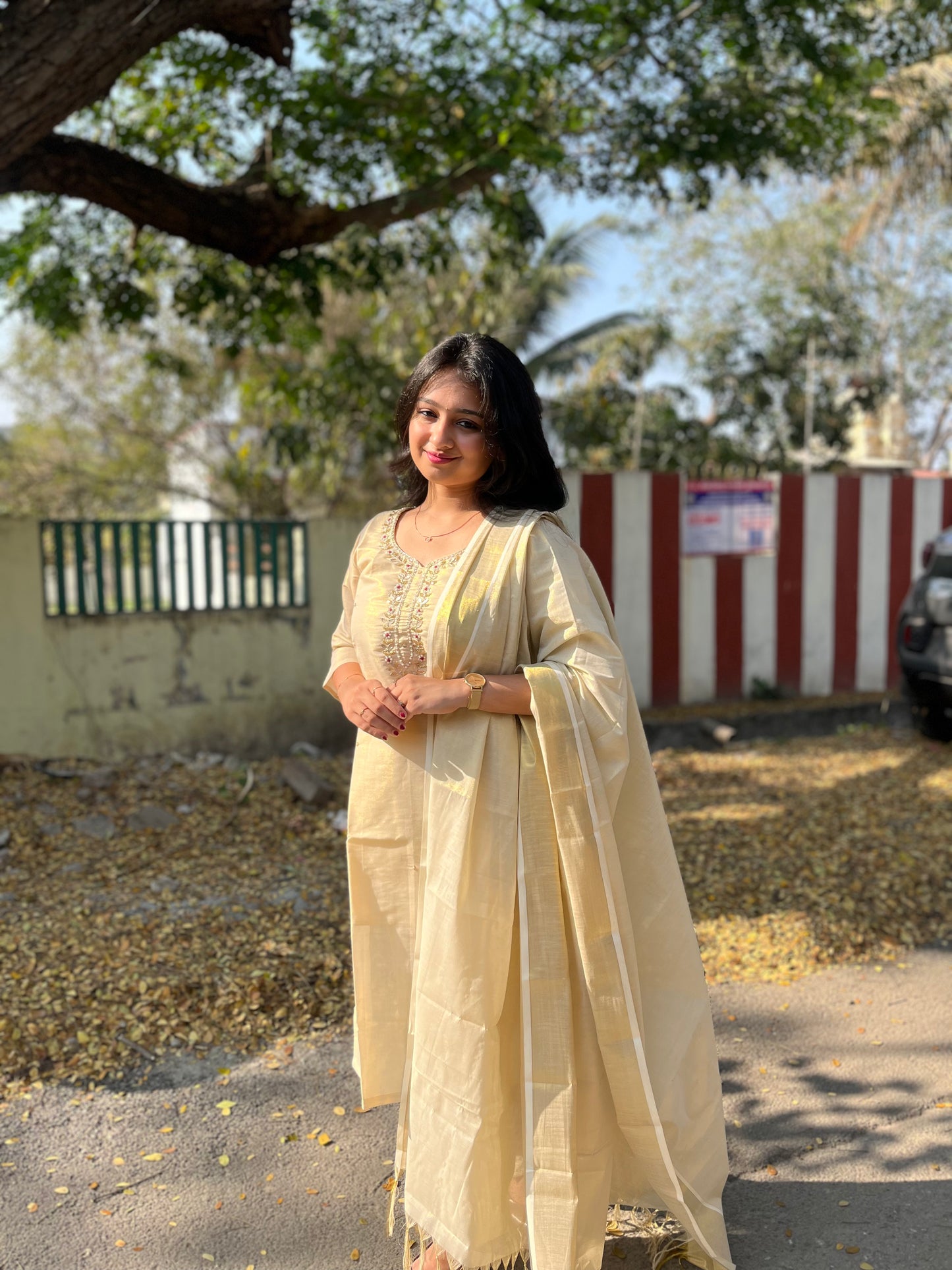 Fashily Tissue Hand Work Kurti Pant and Dupatta Set