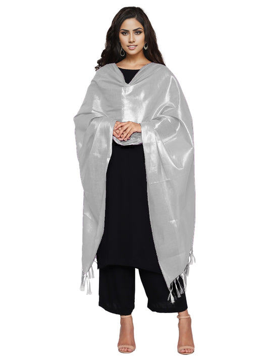 Women's Soild Silk Plain Dupatta - Silver/Grey