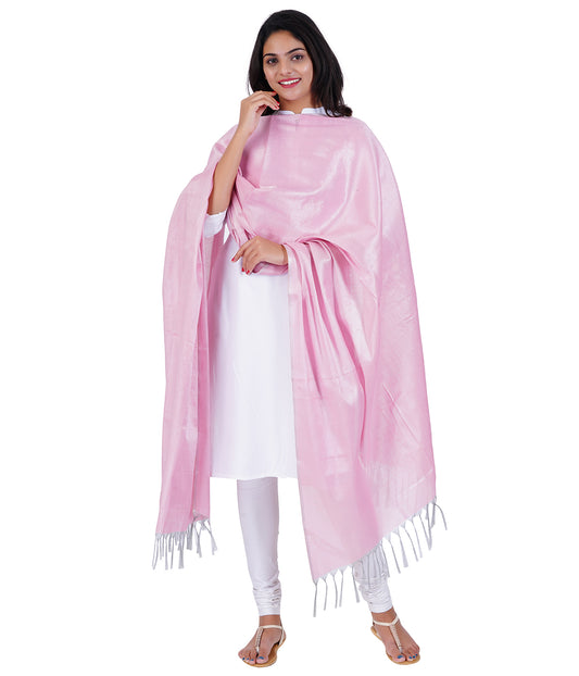 Women's Soild Silk Plain Dupatta - Silver/Light Pink