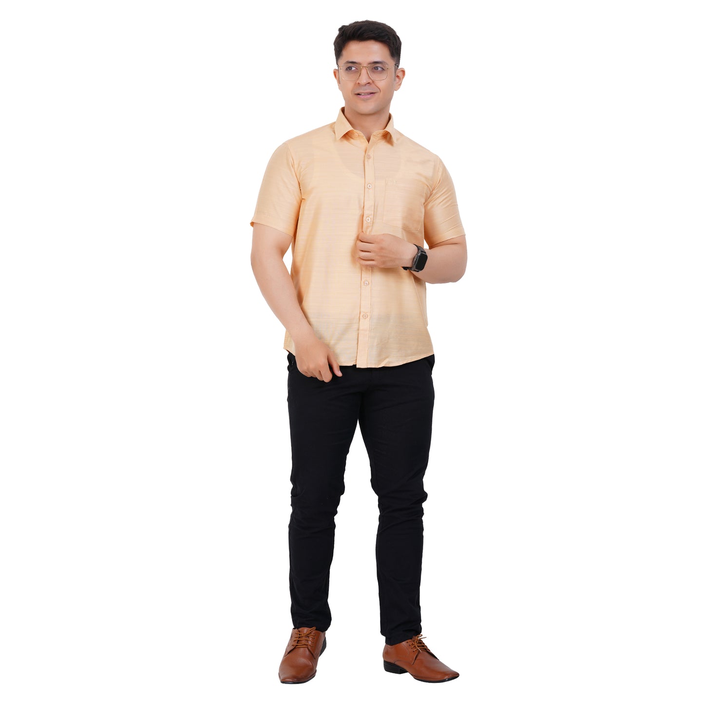 Fashily Men's Formal Shirt | Regular Fit Shirt for Men | Half Sleeve Solid Plain Office Wear Shirt for Man