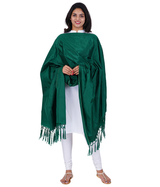 Women's Soft Silk Plain Dupatta - Bottle Green