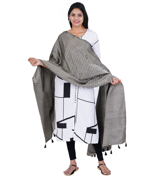 Women's Satin Jacquard Woven Dupatta - Triple Line Grey