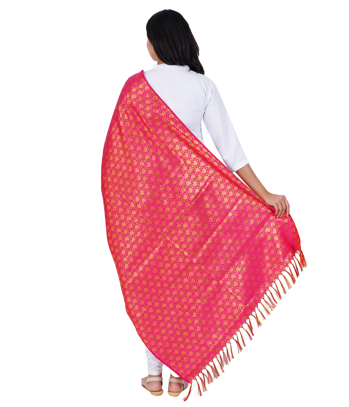 Women's Jacquard Banarasi Dupatta - Rani Pink Big Mango