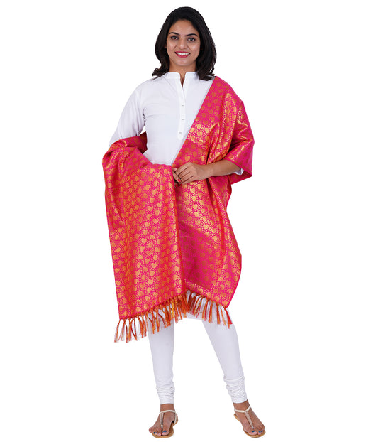 Women's Jacquard Banarasi Dupatta - Rani Pink Big Mango