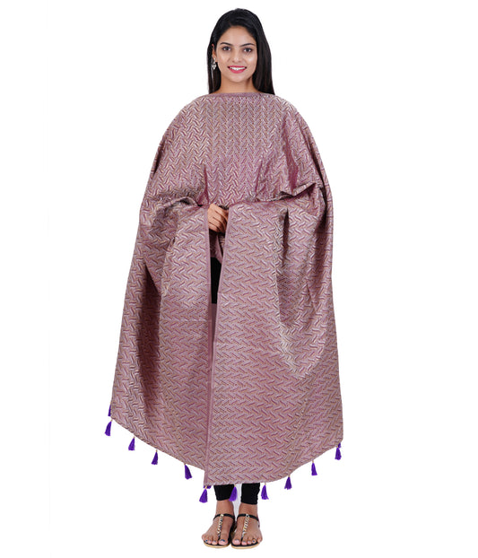 Women's Satin Jacquard Woven Dupatta - Triple Line Purple