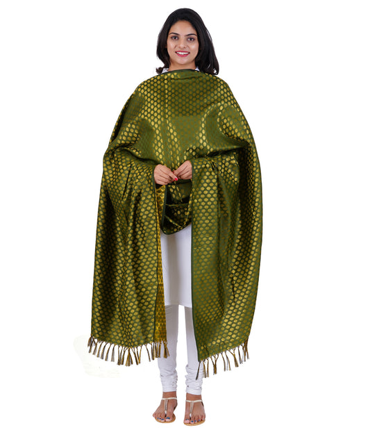 Women's Jacquard Banarasi Dupatta - Olive Green Small Flower