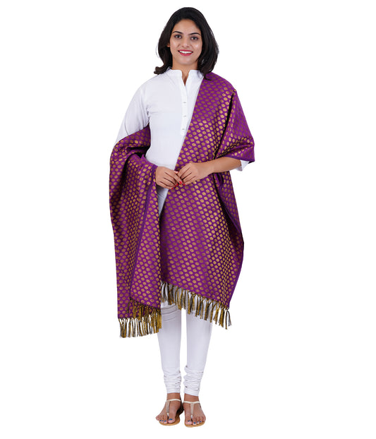 Women's Jacquard Banarasi Dupatta - Purple Small Flower