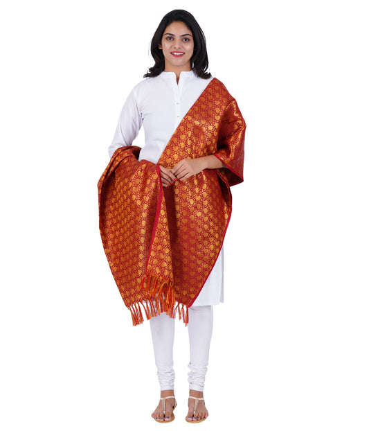 Women's Jacquard Banarasi Dupatta - Maroon Big Mango
