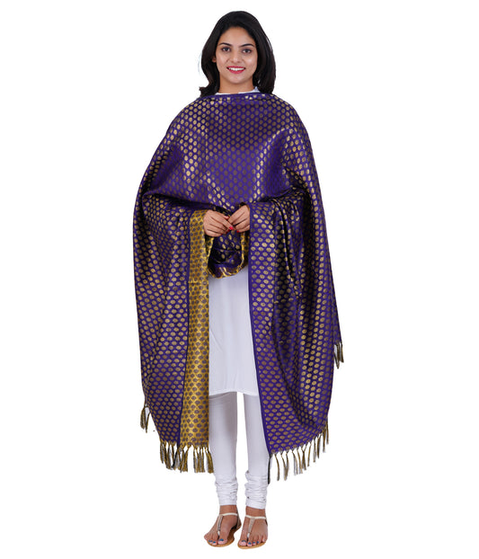 Women's Jacquard Banarasi Dupatta - Blue Small Flower