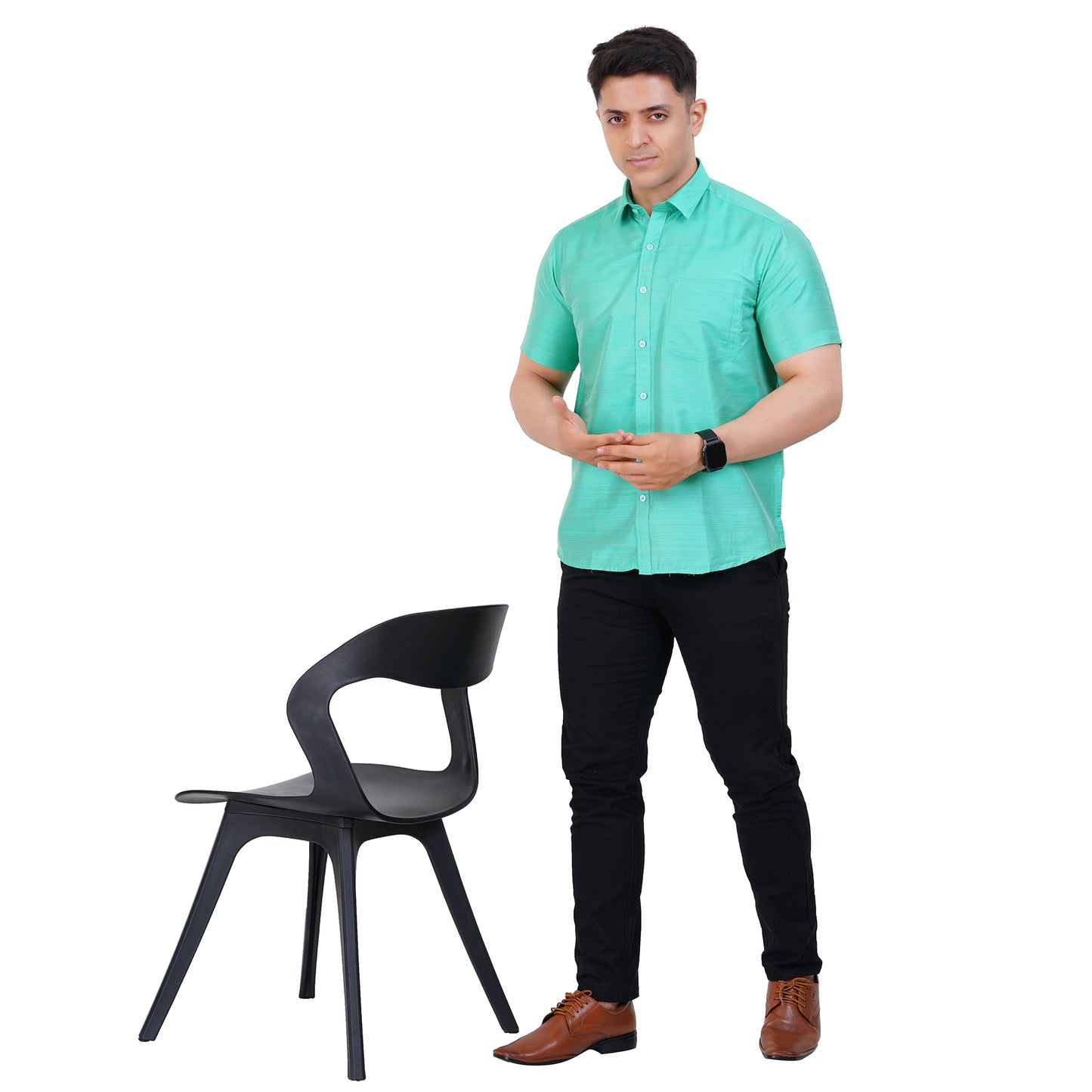 Fashily Men's Formal Shirt | Regular Fit Shirt for Men | Half Sleeve Solid Plain Office Wear Shirt for Man
