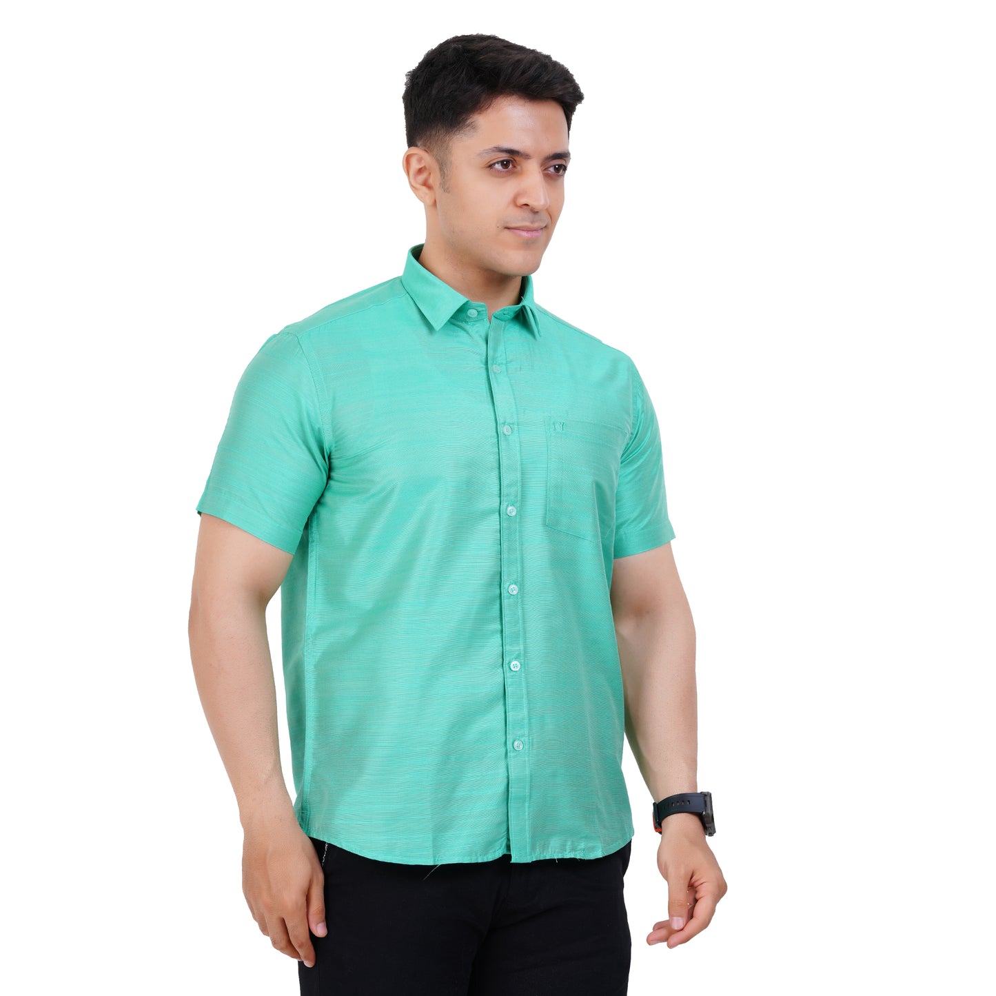 Fashily Men's Formal Shirt | Regular Fit Shirt for Men | Half Sleeve Solid Plain Office Wear Shirt for Man